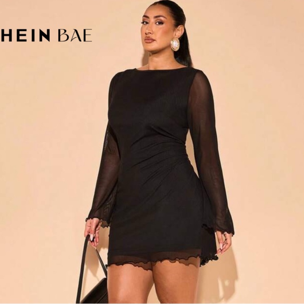 SHEIN Plus Size Black Sheer Sleeve Mini Dress Size 2X